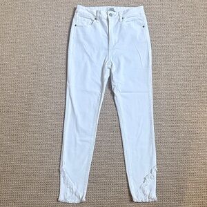 Women's JBD White Stretchy Skinny Jeans with Frayed Hem